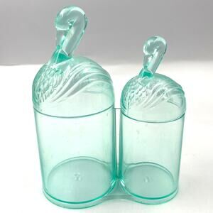 Vintage Duo Swan Makeup Bathroom Organizers Acrylic Light Blue MCM Art Deco